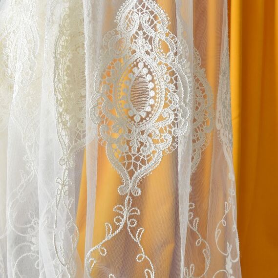 Тюль сетка с вышивкой Августина V-крем, фото 2 Тюль сетка с вышивкой Августина V-крем, фото 2