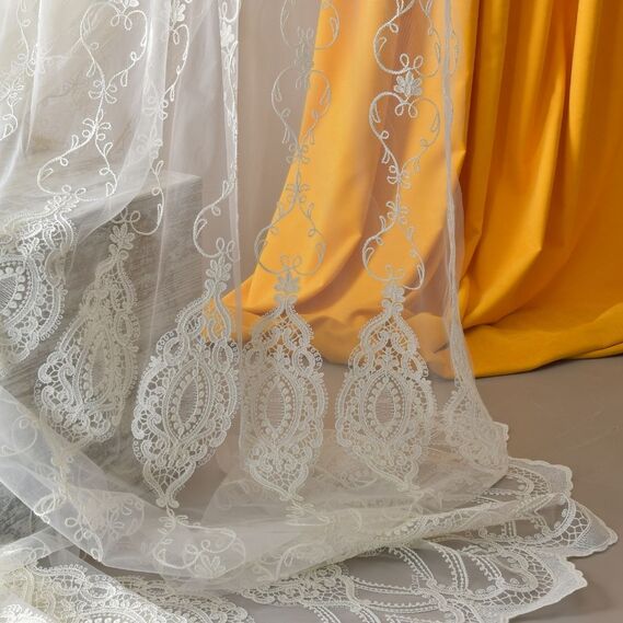 Тюль сетка с вышивкой Августина V-крем, фото 3 Тюль сетка с вышивкой Августина V-крем, фото 3