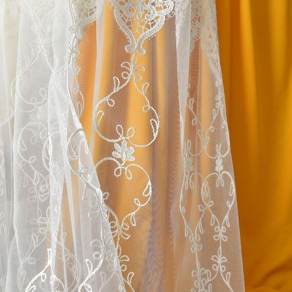 Тюль сетка с вышивкой Августина V-крем, фото 4 Тюль сетка с вышивкой Августина V-крем, фото 4