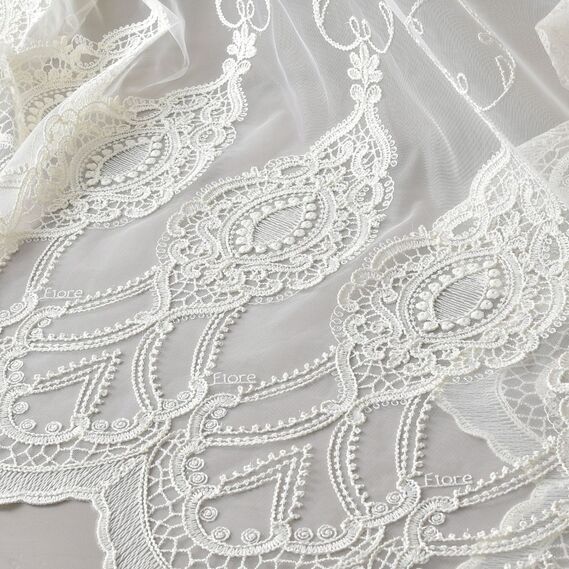 Тюль сетка с вышивкой Августина V-крем, фото 5 Тюль сетка с вышивкой Августина V-крем, фото 5