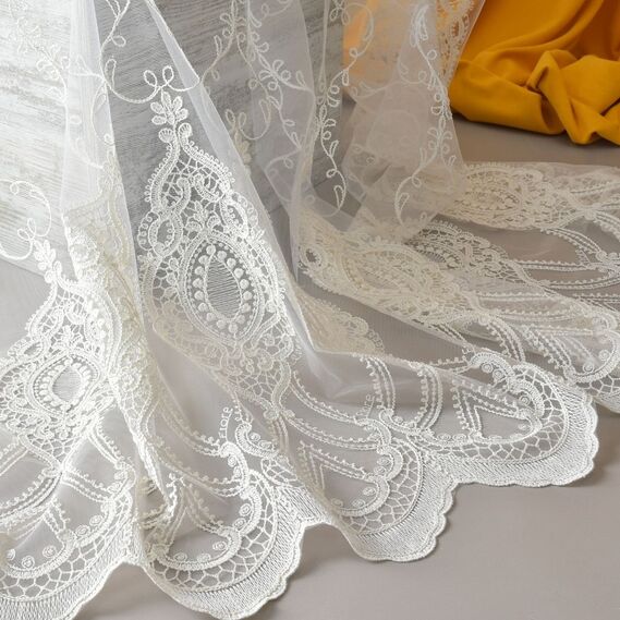 Тюль сетка с вышивкой Августина V-крем, фото 6 Тюль сетка с вышивкой Августина V-крем, фото 6