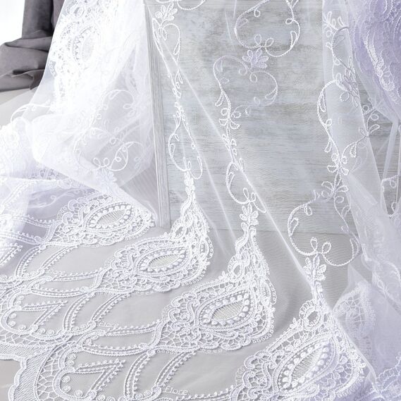 Тюль сітка з вишивкою Августіна V-біла, фото 1 Тюль сітка з вишивкою Августіна V-біла, фото 1