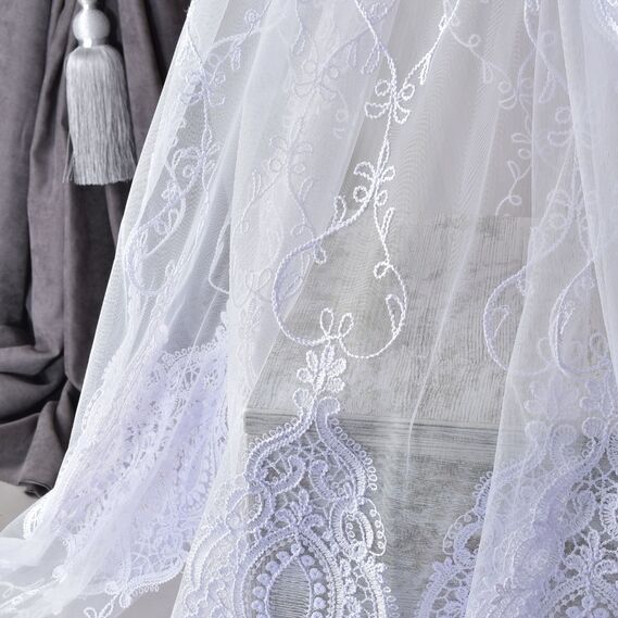 Тюль сітка з вишивкою Августіна V-біла, фото 3 Тюль сітка з вишивкою Августіна V-біла, фото 3