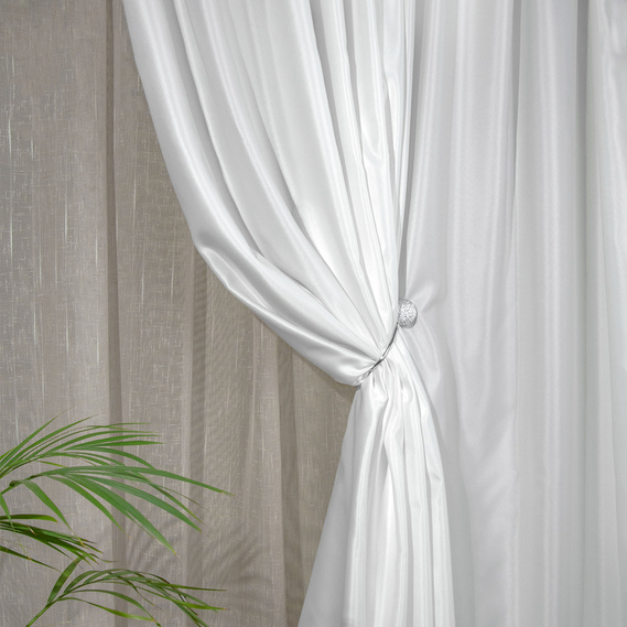 Тканина портьєрна однотонна атлас Lux V-01 біла, фото 1