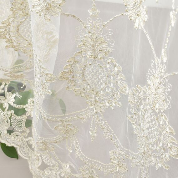 Тканина тюль сітка з вишивкою Ларсон V-золото, фото 6 Тканина тюль сітка з вишивкою Ларсон V-золото, фото 6