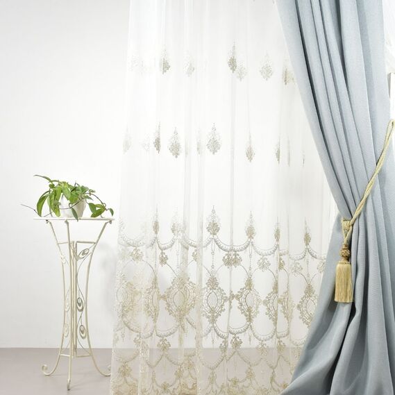 Тканина тюль сітка з вишивкою Ларсон V-золото, фото 8 Тканина тюль сітка з вишивкою Ларсон V-золото, фото 8