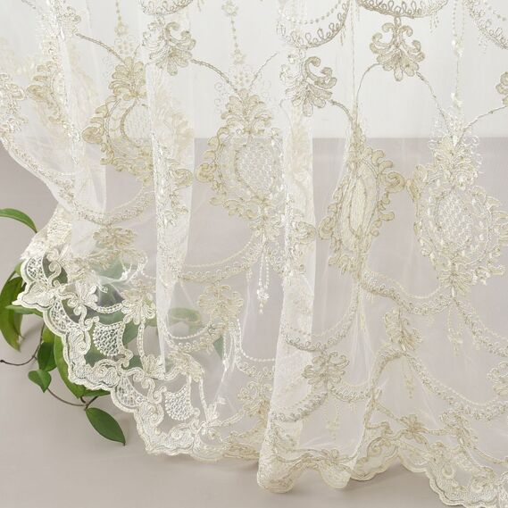 Тканина тюль сітка з вишивкою Ларсон V-золото, фото 10 Тканина тюль сітка з вишивкою Ларсон V-золото, фото 10