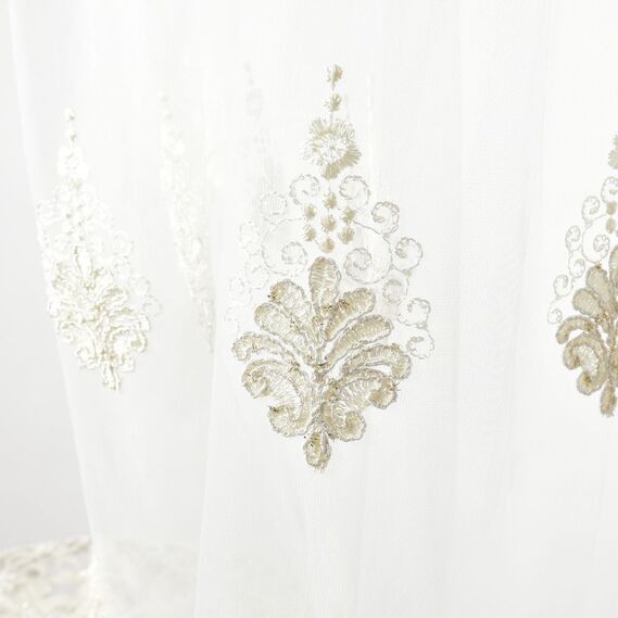 Тканина тюль сітка з вишивкою Ларсон V-золото, фото 11 Тканина тюль сітка з вишивкою Ларсон V-золото, фото 11