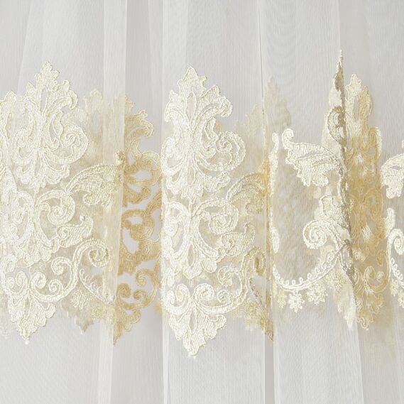 Тюль сетка с вышивкой Полли V-золото, фото 1 Тюль сетка с вышивкой Полли V-золото, фото 1