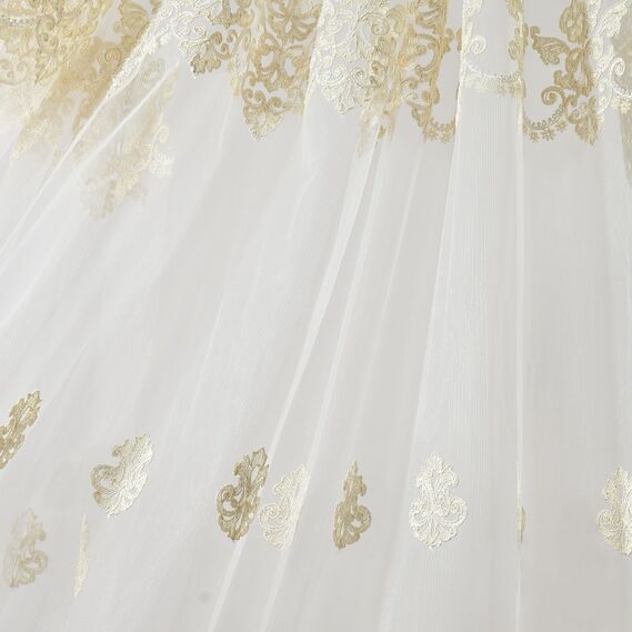 Тюль сетка с вышивкой Полли V-золото, фото 2 Тюль сетка с вышивкой Полли V-золото, фото 2
