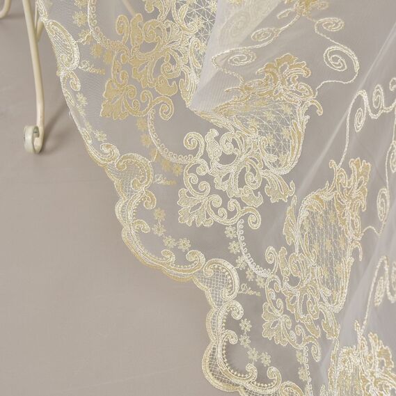 Тюль сетка с вышивкой Полли V-золото, фото 3 Тюль сетка с вышивкой Полли V-золото, фото 3