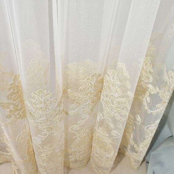 Тюль сетка с вышивкой Полли V-золото, фото 7 Тюль сетка с вышивкой Полли V-золото, фото 7