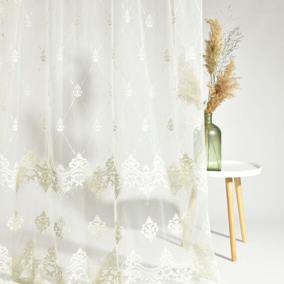 Тюль сітка з вишивкою Мадонна V-крем, фото 1