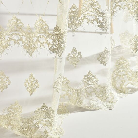 Тюль сітка з вишивкою Мадонна V-крем, фото 3 Тюль сітка з вишивкою Мадонна V-крем, фото 3