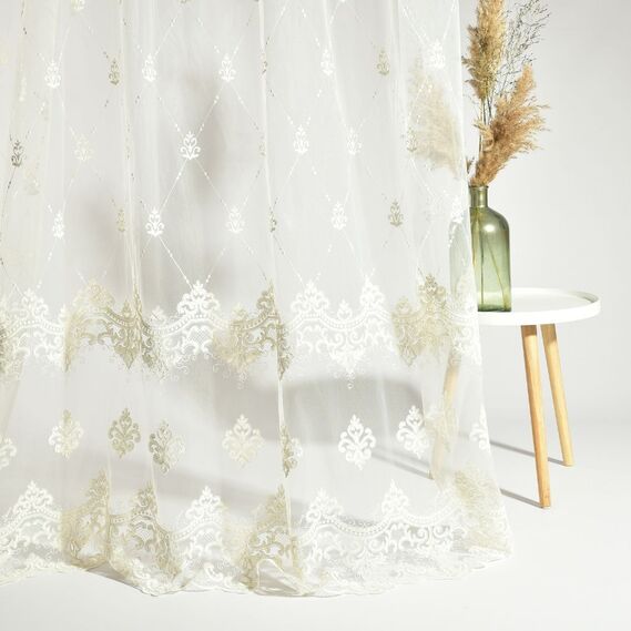 Тюль сітка з вишивкою Мадонна V-крем, фото 5