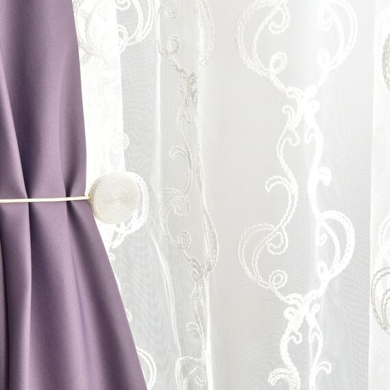 Тюль сітка з вишивкою Klaydia V-3 крем, фото 4
