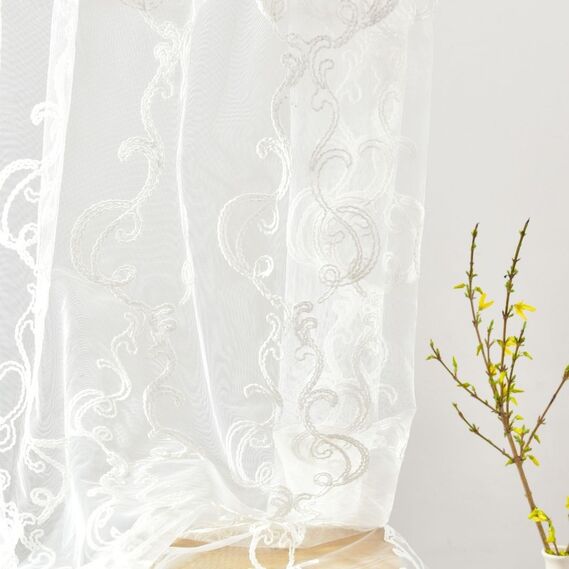 Тюль сітка з вишивкою Klaydia V-3 крем, фото 5