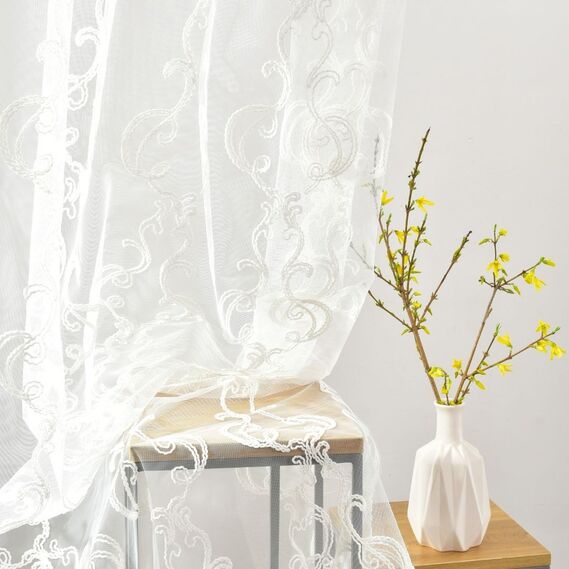 Тюль сітка з вишивкою Klaydia V-3 крем, фото 7