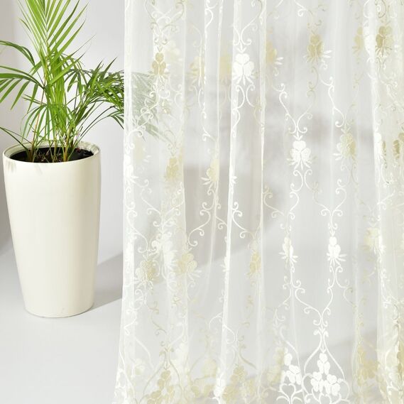 Тюль сетка с вишивкой Флорес V-krem, фото 1