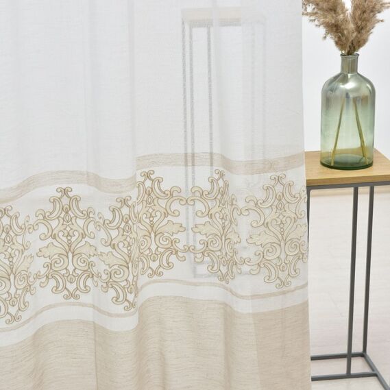 Тюль марлевка с вышивкой Азіза V-8701 беж, фото 2 Тюль марлевка с вышивкой Азіза V-8701 беж, фото 2