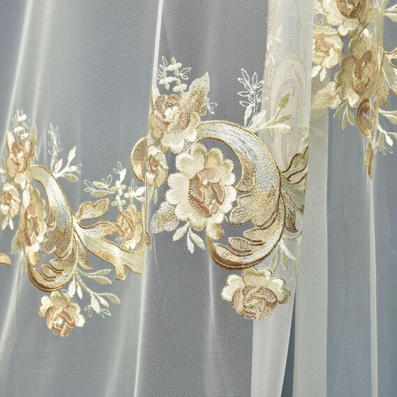 Тюль фатин з вишивкою Василіса V-1 беж, фото 1