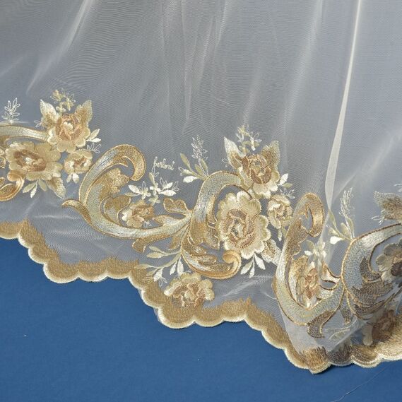 Тюль фатин з вишивкою Василіса V-1 беж, фото 2