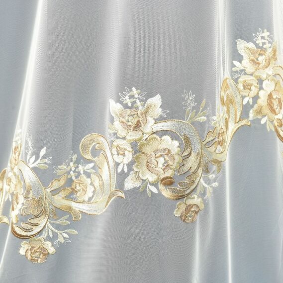 Тюль фатин з вишивкою Василіса V-1 беж, фото 3
