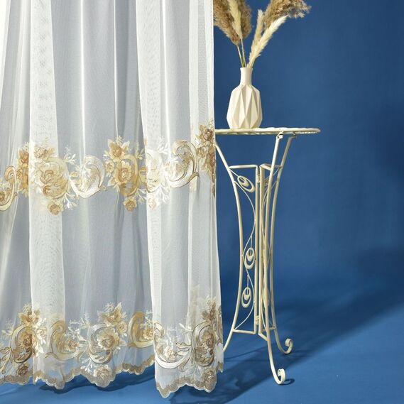 Тюль фатин з вишивкою Василіса V-1 беж, фото 4