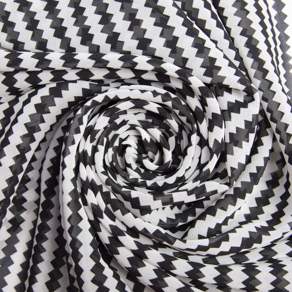 Chiffon fabric with print зігзаг діагональ чорний, фото 1