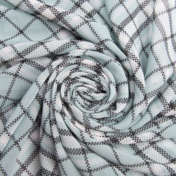 Chiffon fabric with print клітина бірюза, фото 1