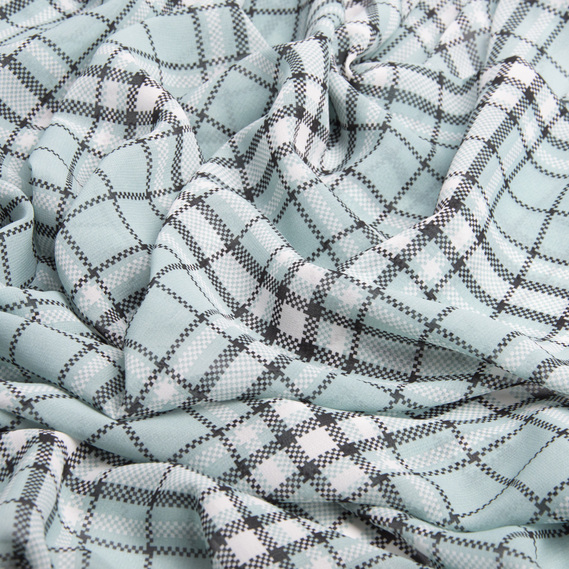 Chiffon fabric with print клітина бірюза, фото 2
