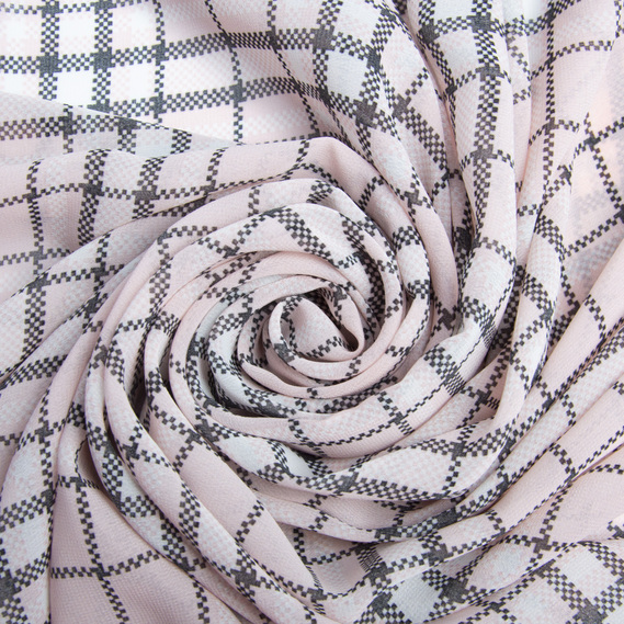 Тканина шифон принт клітина рожевий, фото 1