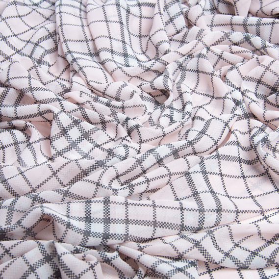 Тканина шифон принт клітина рожевий, фото 2