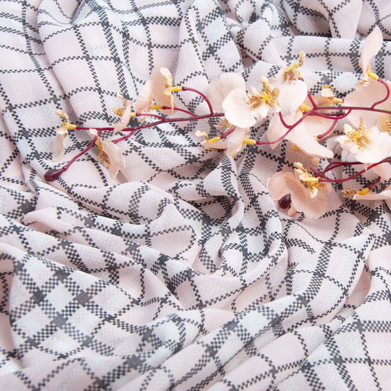 Тканина шифон принт клітина рожевий, фото 3