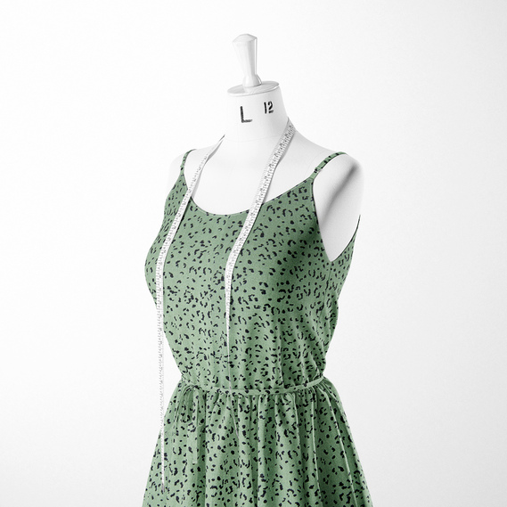 Тканина штапель твіл принт, 140 см, 160 гр/м2, для суконь, блузок, спідниць гепард папороть, фото 3