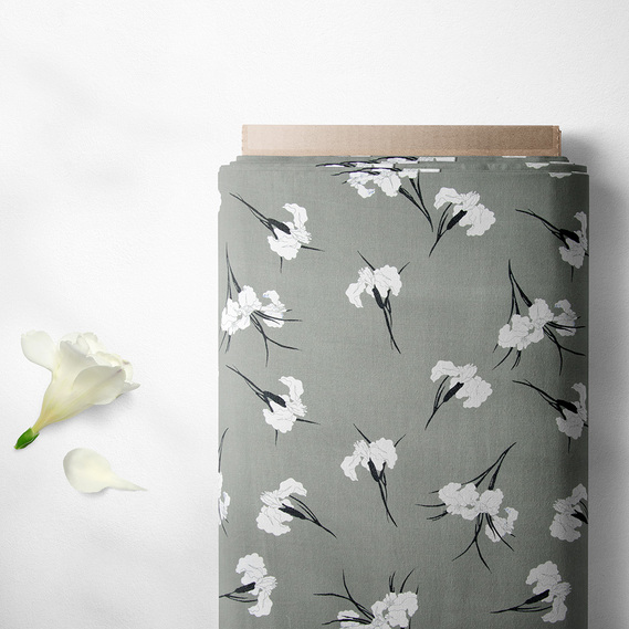 Тканина штапель твіл принт, 140 см, 160 гр/м2, для суконь, блузок, спідниць ірис лавр, фото 2