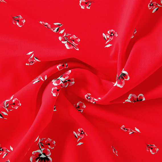 Тканина штапель твіл принт, 140 см, 160 гр/м2, для суконь, блузок, спідниць пролісок червоний, фото 1