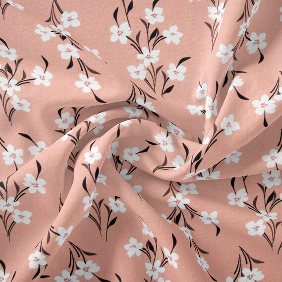 Тканина штапель твіл принт, 140 см, 160 гр/м2, для суконь, блузок, спідниць пролісок беж пудра, фото 1