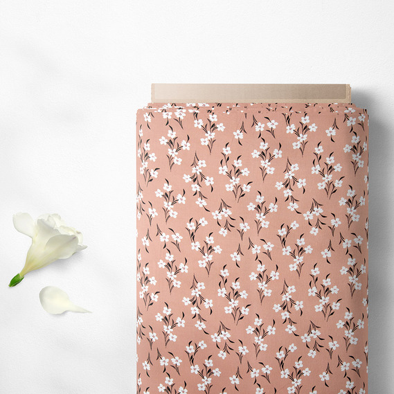 Тканина штапель твіл принт, 140 см, 160 гр/м2, для суконь, блузок, спідниць пролісок беж пудра, фото 2