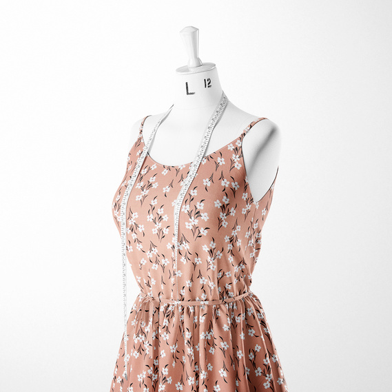 Тканина штапель твіл принт, 140 см, 160 гр/м2, для суконь, блузок, спідниць пролісок беж пудра, фото 3