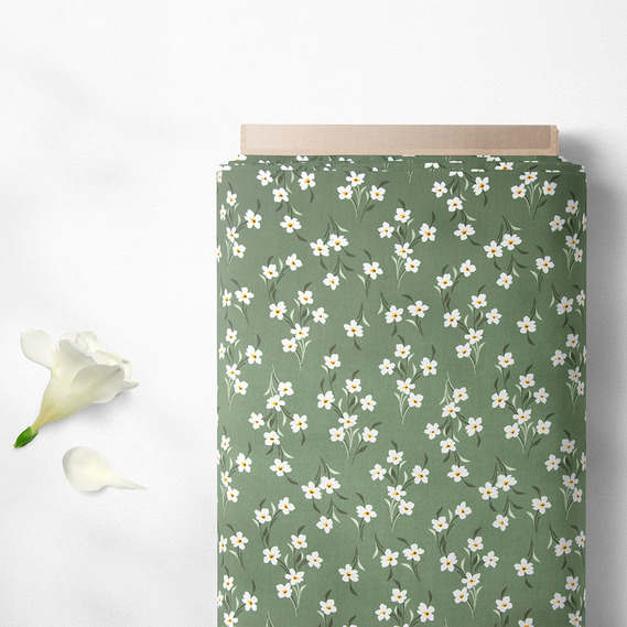 The fabric is staple twill with a print пролісок олива, фото 2