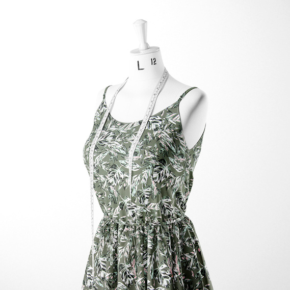 Тканина штапель твіл принт, 140 см, 160 гр/м2, для суконь, блузок, спідниць монстера хакі, фото 3