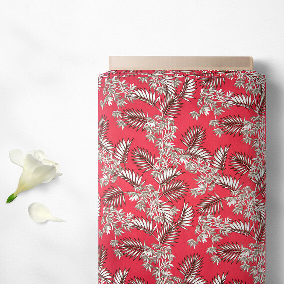 Тканина штапель твіл принт, 140 см, 160 гр/м2, для суконь, блузок, спідниць тропіки нектарин, фото 2