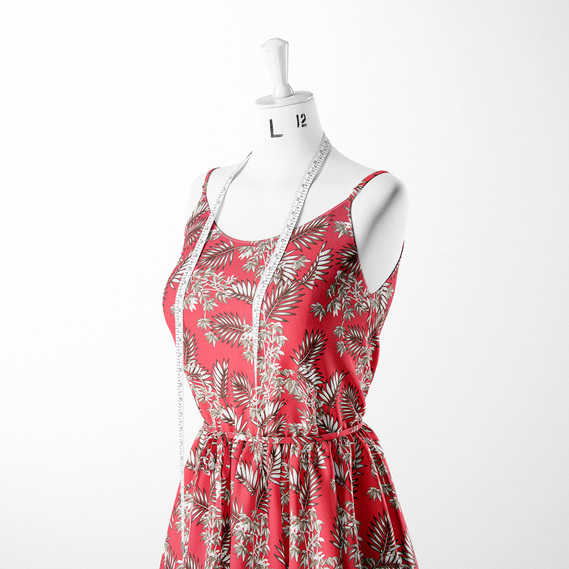 Тканина штапель твіл принт, 140 см, 160 гр/м2, для суконь, блузок, спідниць тропіки нектарин, фото 3