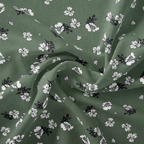 Тканина штапель твіл принт, 140 см, 160 гр/м2, для суконь, блузок, спідниць квітка папороть, фото 1