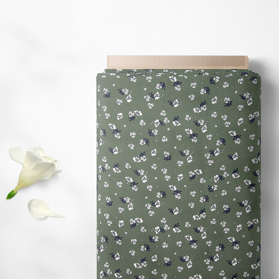 Тканина штапель твіл принт, 140 см, 160 гр/м2, для суконь, блузок, спідниць квітка папороть, фото 2