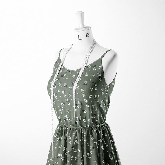 Тканина штапель твіл принт, 140 см, 160 гр/м2, для суконь, блузок, спідниць квітка папороть, фото 3