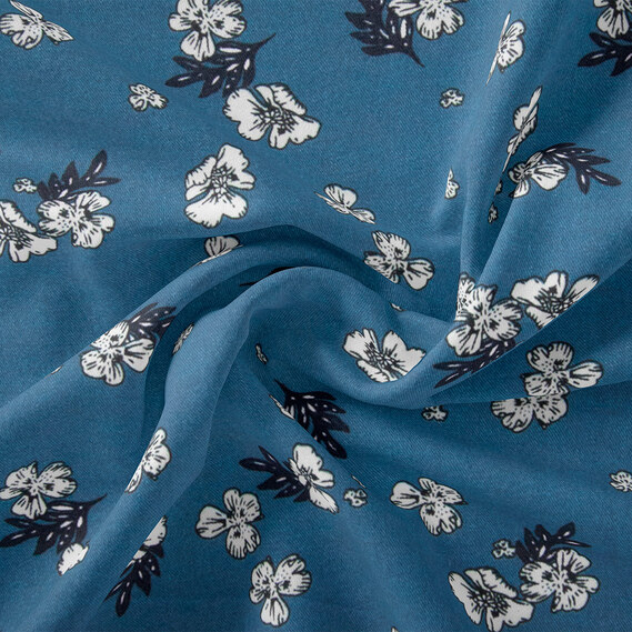 Ткань штапель твил принт, 140 см, 160 гр/м2, для платьев, блузок, юбок квітка денім, фото 1