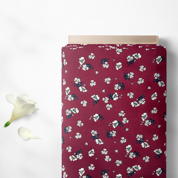 Тканина штапель твіл принт, 140 см, 160 гр/м2, для суконь, блузок, спідниць квітка вишня, фото 2