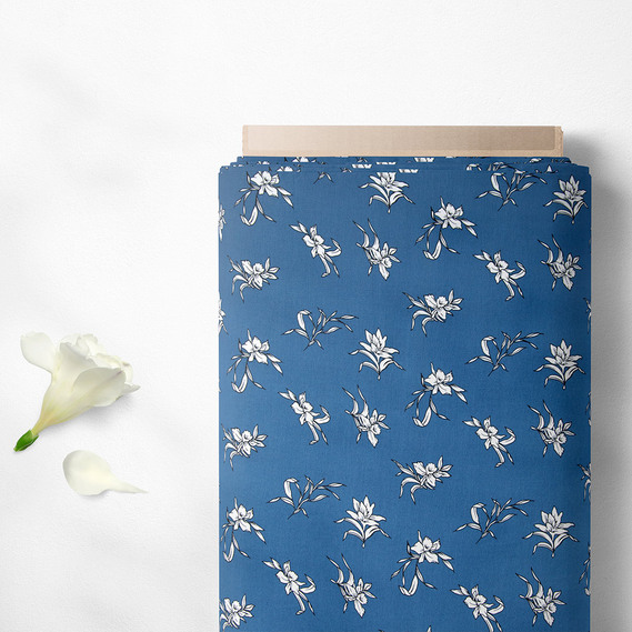 Ткань штапель твил принт, 140 см, 160 гр/м2, для платьев, блузок, юбок нарцис денім, фото 2